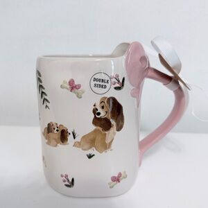 NWT Rae Dunn Lady and the Tramp "PUPPY LOVE"  Mug White with Pink Bow Handle